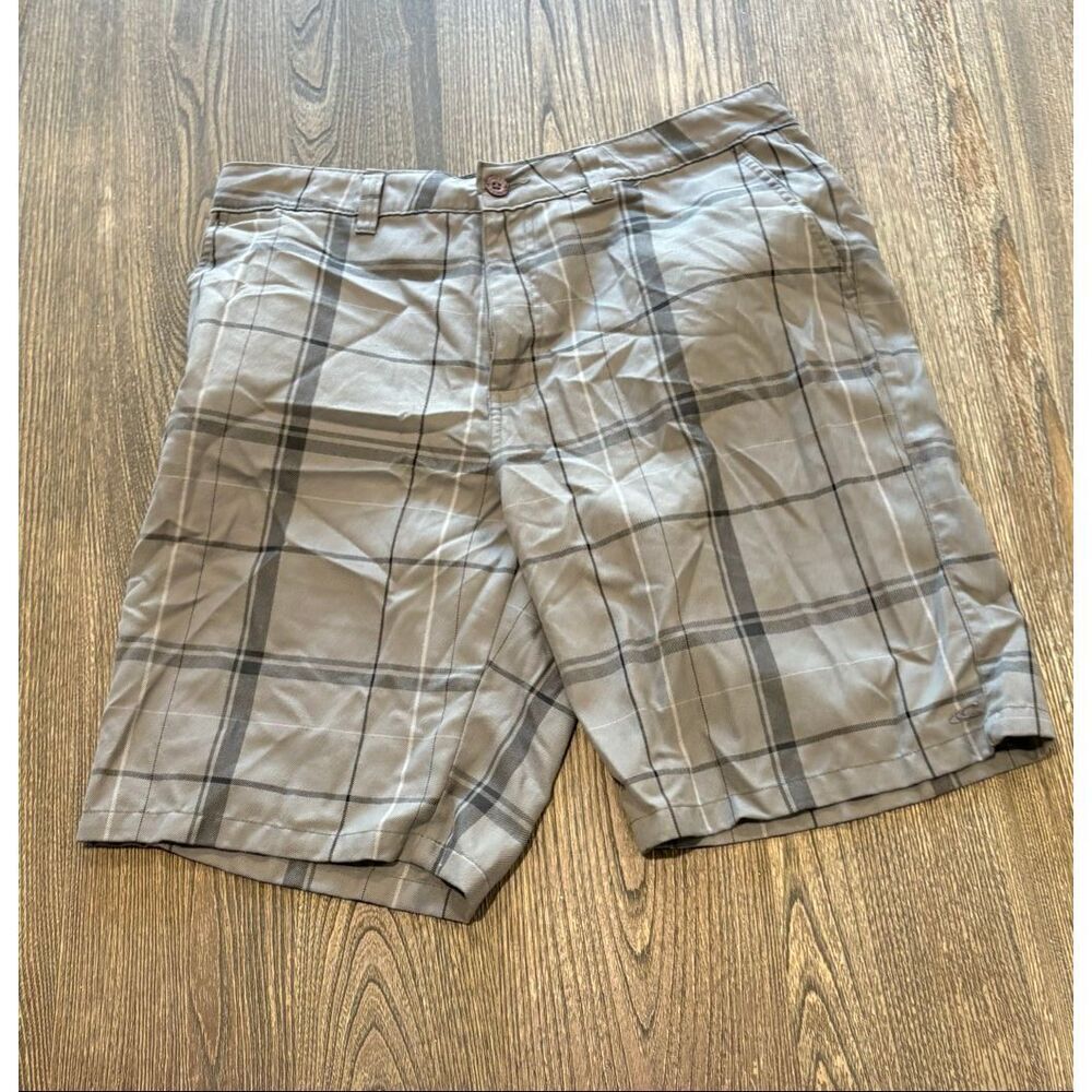 O'Neill Mens Chino Shorts Mid Rise Flat Front Slash Pockets Plaid Gray Size 36